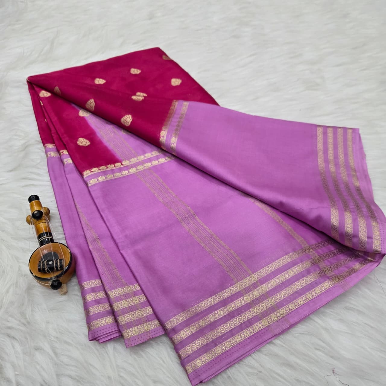 Contrast Blouse Semi Mysore Crepe Silk Cotton Saree